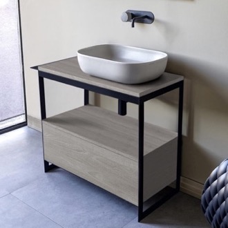 Console Bathroom Vanity Console Sink Vanity With Ceramic Vessel Sink and Grey Oak Drawer, 35